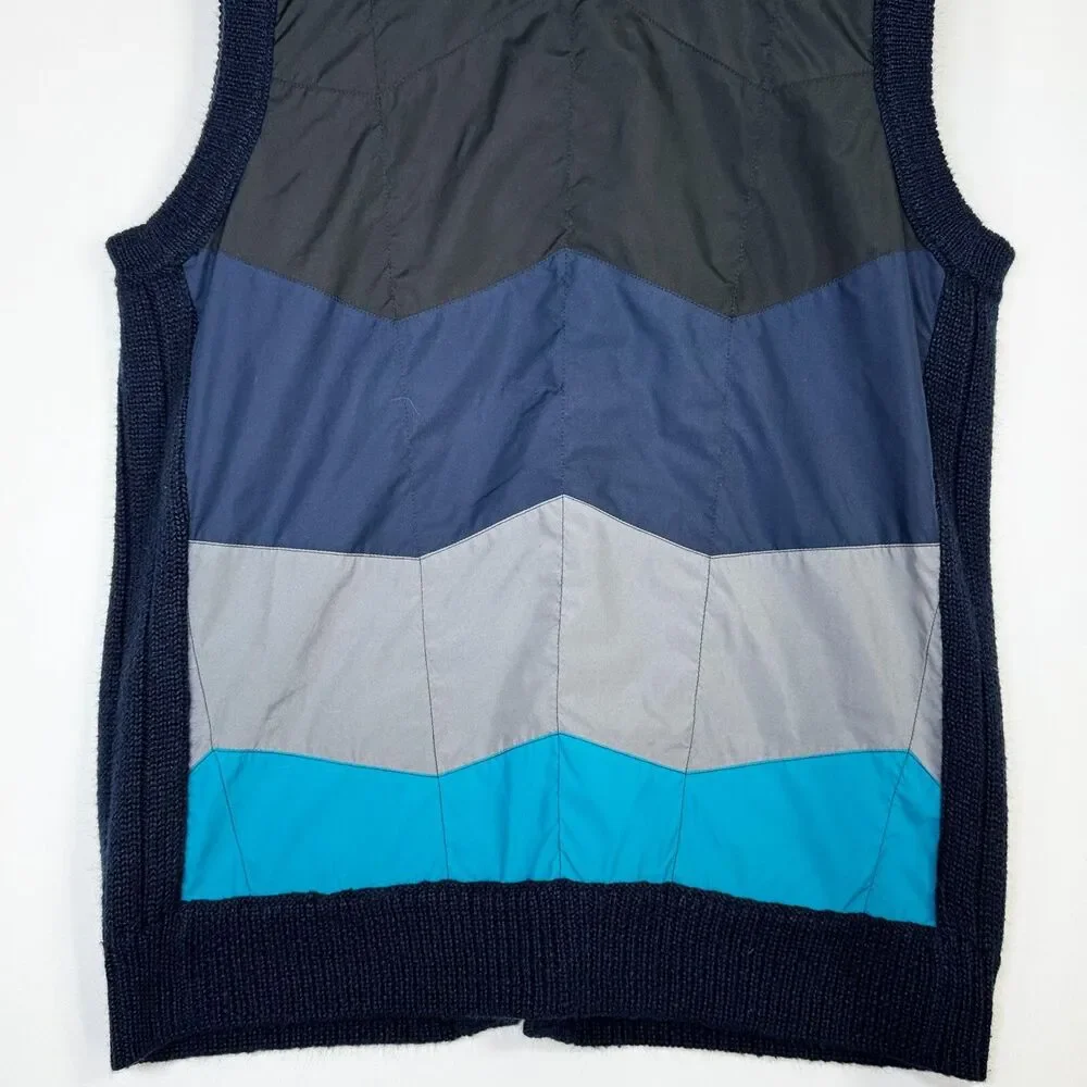 Vintage Hot Air‎ Sweater Vest Mens Medium Blue Chevron Colorblock Zip Front Knit